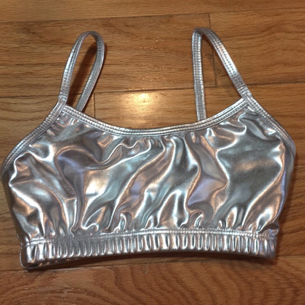 NWT Girls size 12-14 Top bra dance wear silver